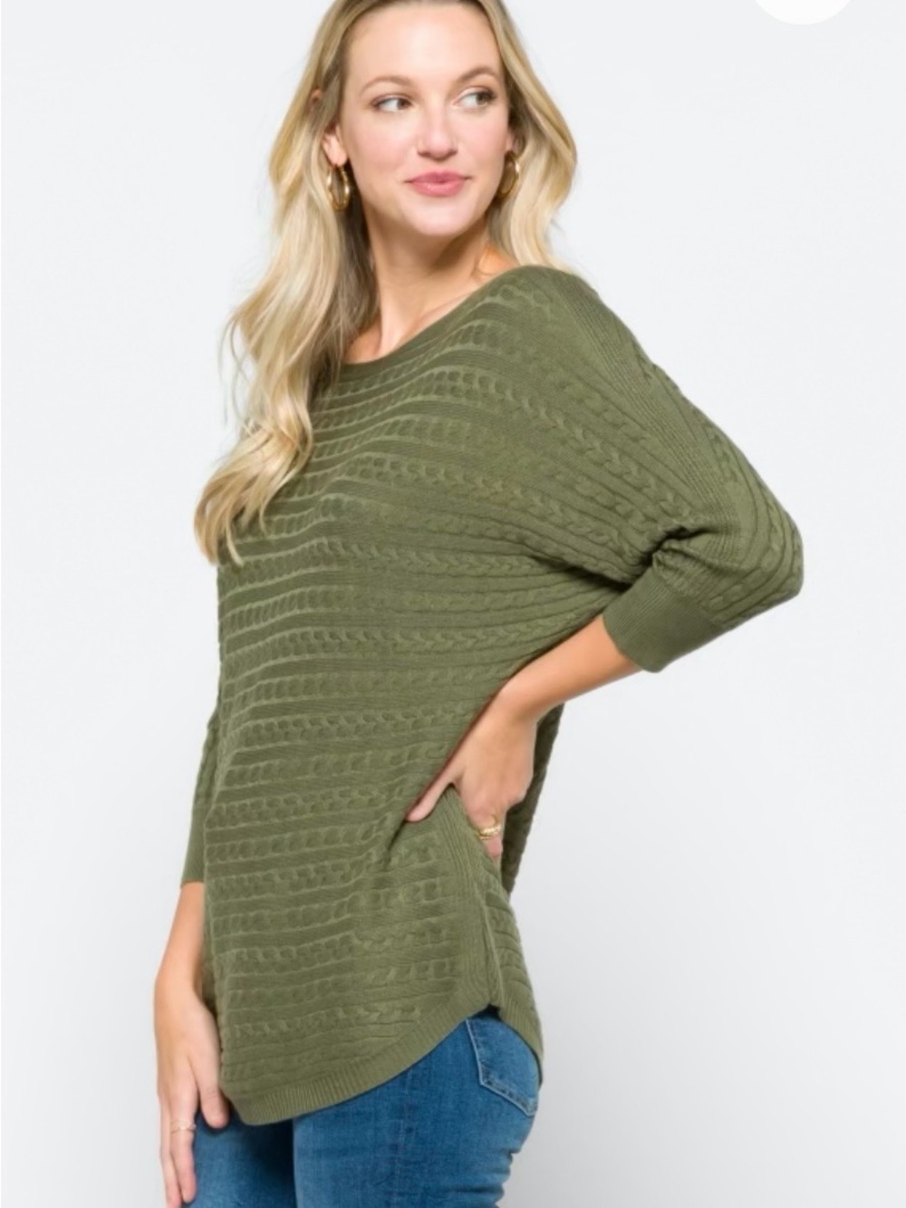 Market & Spruce Olive Reviera Cable Knit Dolman Sweater - Picture 4 of 5